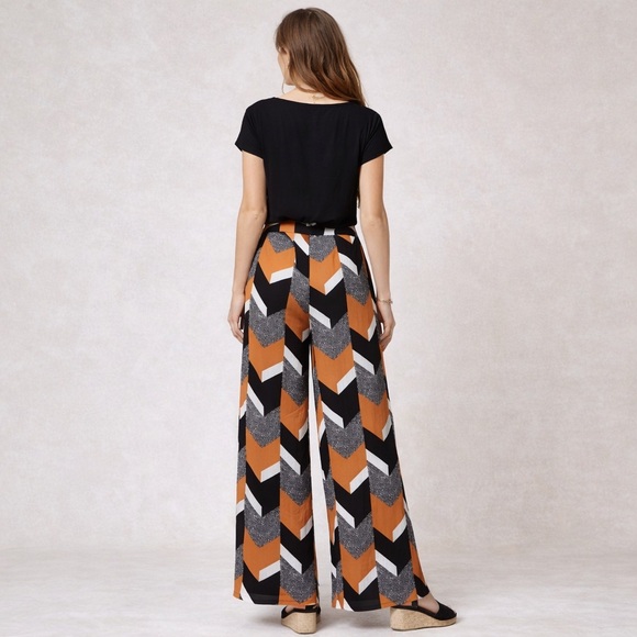 Anthropologie Elevenses Boho Wide Leg Rayon Pants Geometric Comfortable Size 2 - Picture 7 of 8
